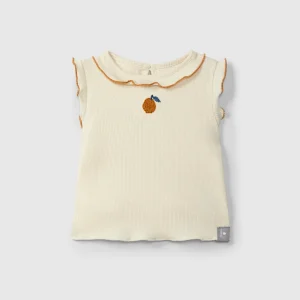 Canotta in jersey a costine con ricamo