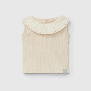 Top in jersey e colletto ricamato