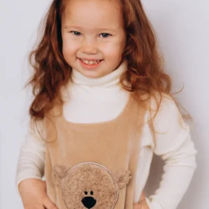 Abito Scamiciato Velluto Bambina - Orsetto Ricamato Cotone GOTS